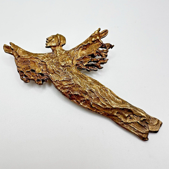 Figural Sculptural Gold Tone Brooch Lela Florel signed Angel Woman Lela 94 - Picture 1 of 9